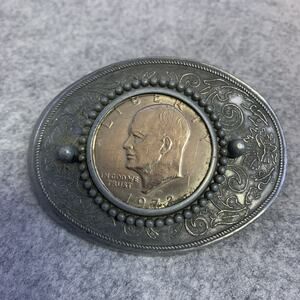 1972-D Eisenhower Silver Dollar Coin Vintage Western Belt Buckle, 3.25” X 2.5”